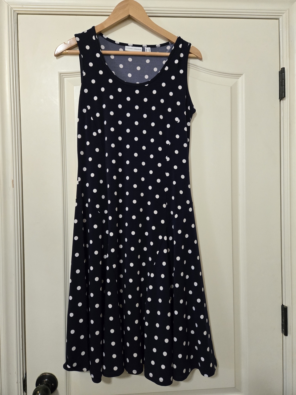 Susan Graver Navy and White Polka Dot Midi Dress
